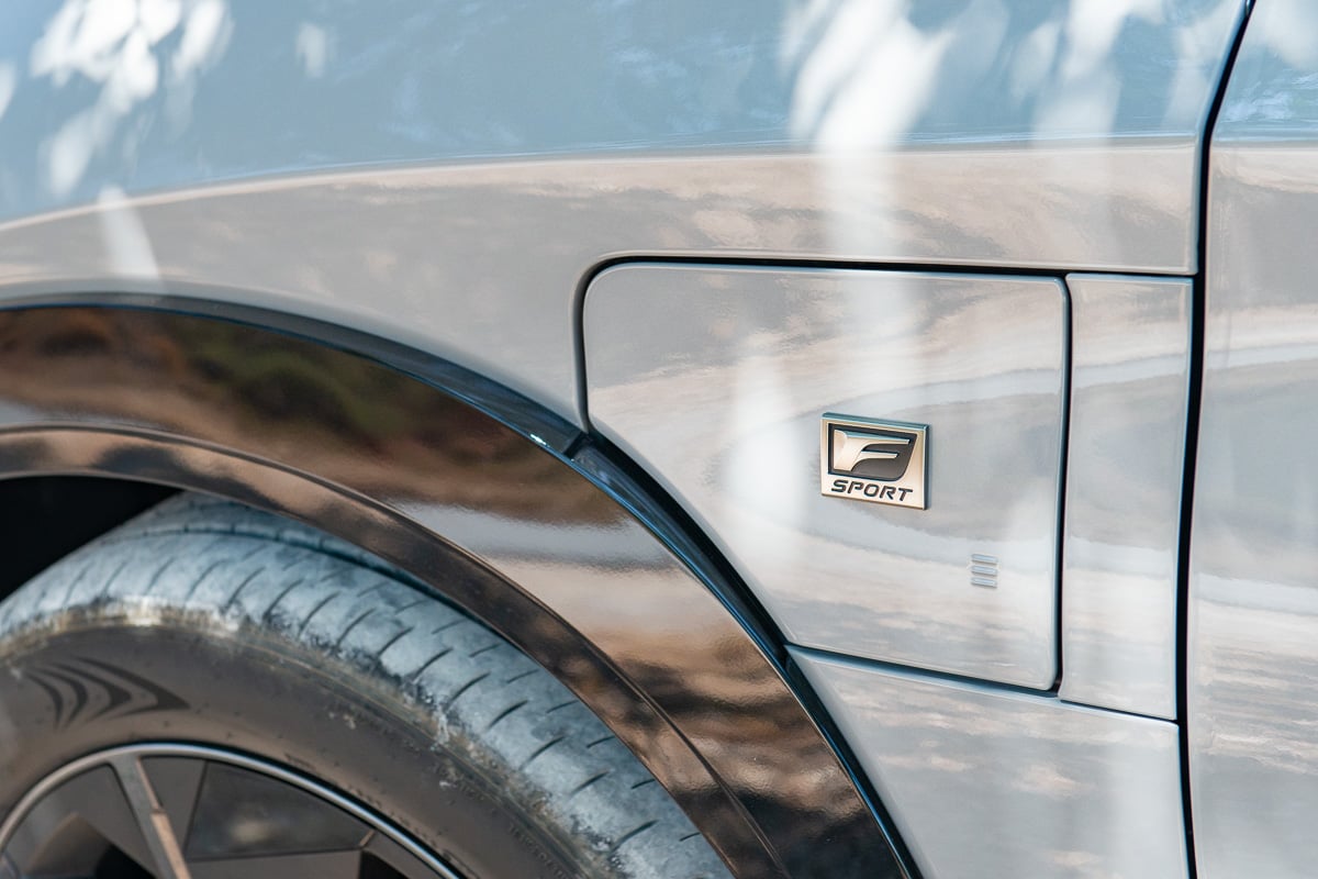 2026 Lexus RZ 550e F SPORT badge on charging port