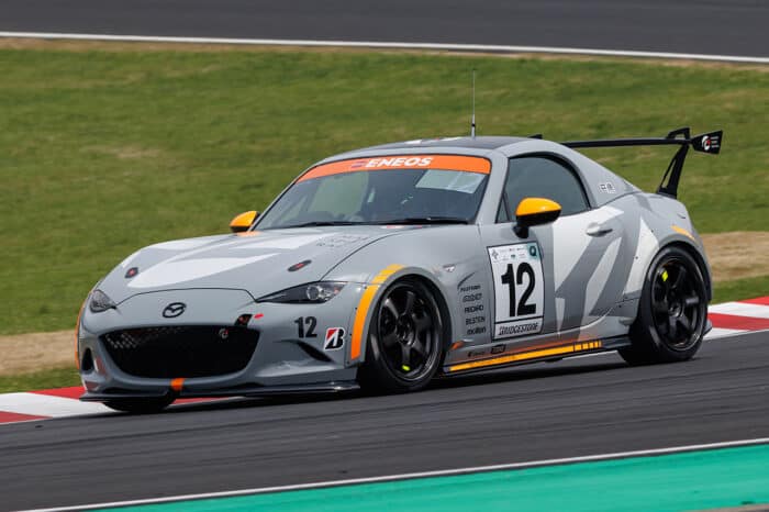 Mazda’s SPIRIT RACING RS roadster front at track