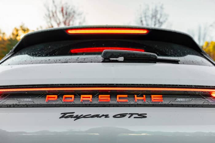 2026 Porsche Taycan GTS Sport Turismo rear logo lite up