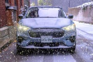 2025 Ford Mustang Mach-E Premium in the snow front