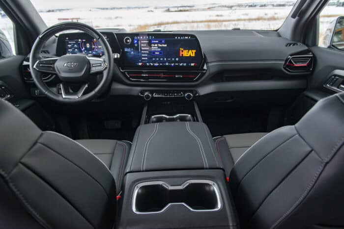 2026 Chevrolet Silverado EV Trail Boss Max Range interior front cabin view from rear