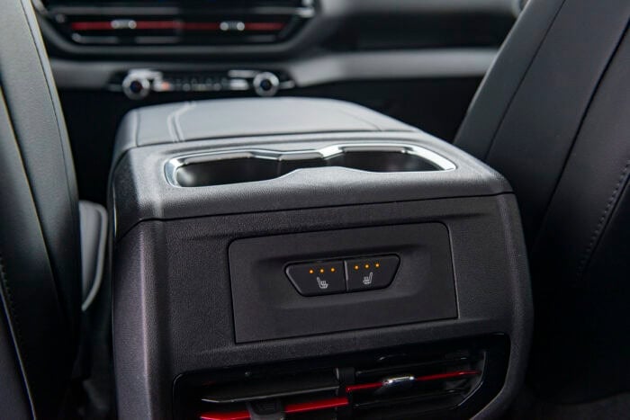 2026 Chevrolet Silverado EV Trail Boss Max Range interior rear seat temperature control buttons