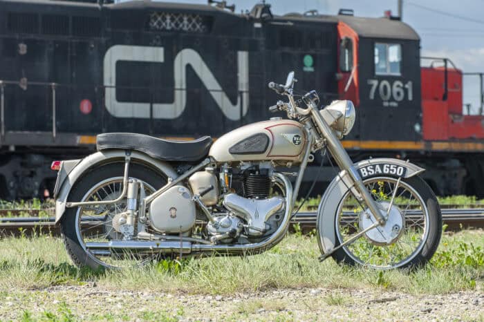 1952 BSA Golden Flash side view parked by train