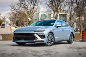 2026 Hyundai Sonata Hybrid front view parked on street
