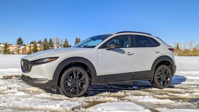 2026 Mazda CX-30 GT Kuro front parked in snow