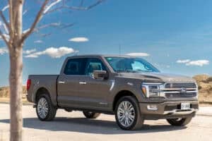 2025 Ford F-150 Platinum Plus PowerBoost Hybrid front parked on street
