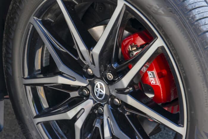 2026 Toyota RAV4 GR Sport rim up close and GR brake caliper