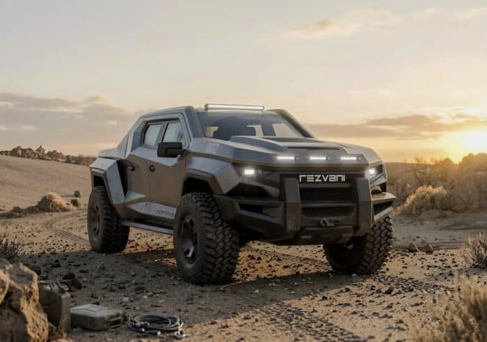 Rezvani Fortress truck front in desert