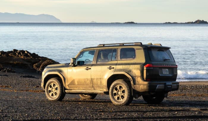 2025 Lexus GX550 Overtrail rear parked on beach