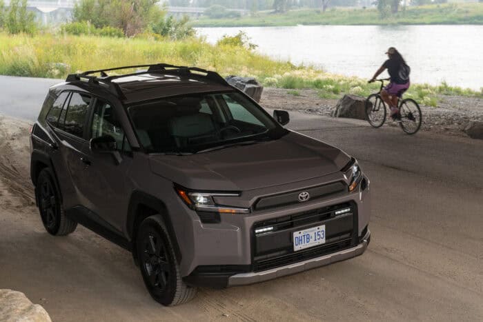 2026 Toyota RAV4 Woodland front with person on bike