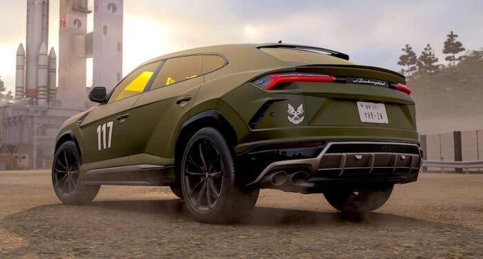 Lamborghini x Halo Urus SE Master Chief 117 Edition rear video game rendering