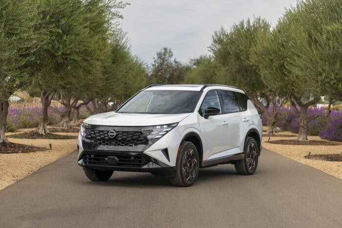 2027 Nissan Rogue Hybrid SR front parked on road