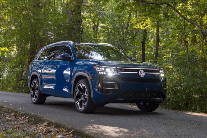 2027 Volkswagen Atlas SEL Premium R-Line front on road in forest